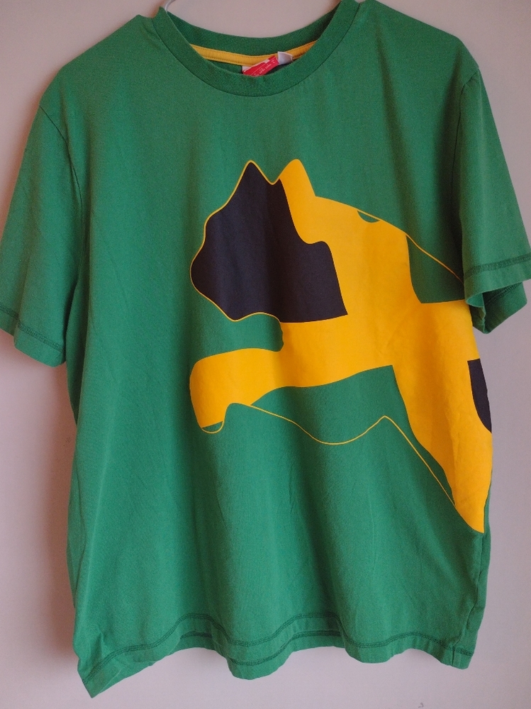 PUMA Men's Oversized Logo Tee. Jamaican Flag Colors, Green Yellow Black. 🔥LARGE